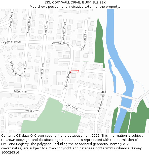135, CORNWALL DRIVE, BURY, BL9 9EX: Location map and indicative extent of plot