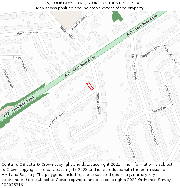 135, COURTWAY DRIVE, STOKE-ON-TRENT, ST1 6DX: Location map and indicative extent of plot
