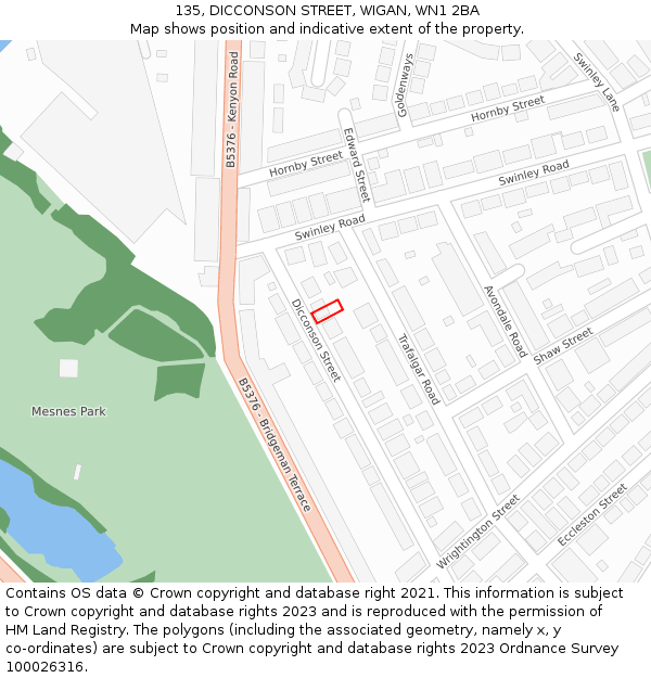 135, DICCONSON STREET, WIGAN, WN1 2BA: Location map and indicative extent of plot