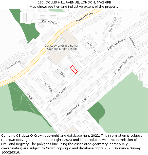 135, DOLLIS HILL AVENUE, LONDON, NW2 6RB: Location map and indicative extent of plot