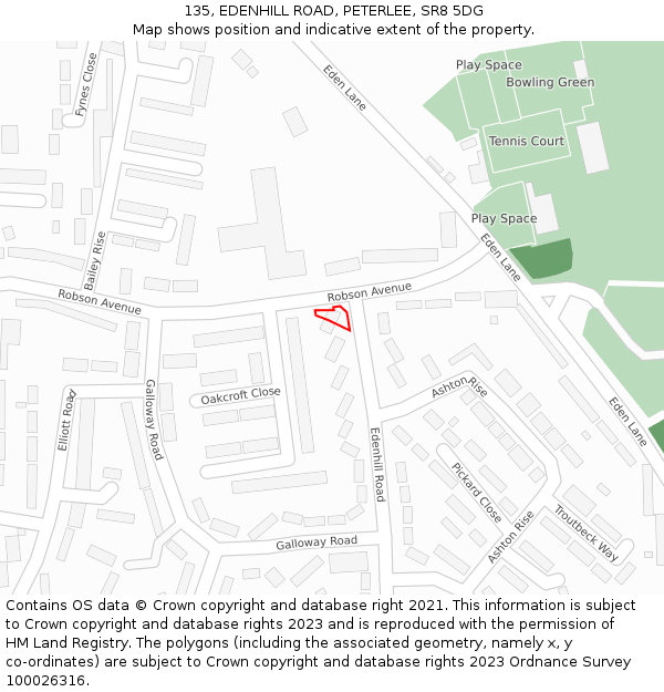 135, EDENHILL ROAD, PETERLEE, SR8 5DG: Location map and indicative extent of plot