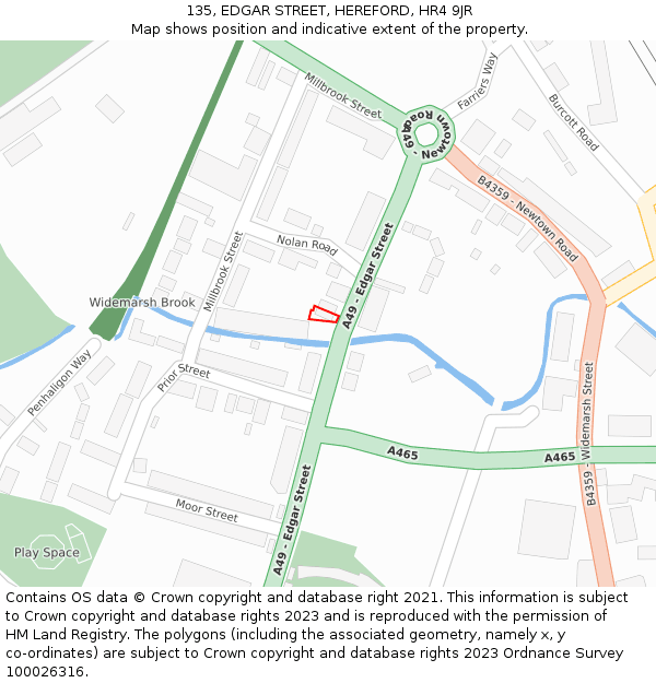 135, EDGAR STREET, HEREFORD, HR4 9JR: Location map and indicative extent of plot