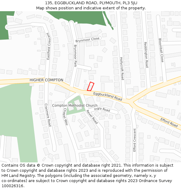 135, EGGBUCKLAND ROAD, PLYMOUTH, PL3 5JU: Location map and indicative extent of plot
