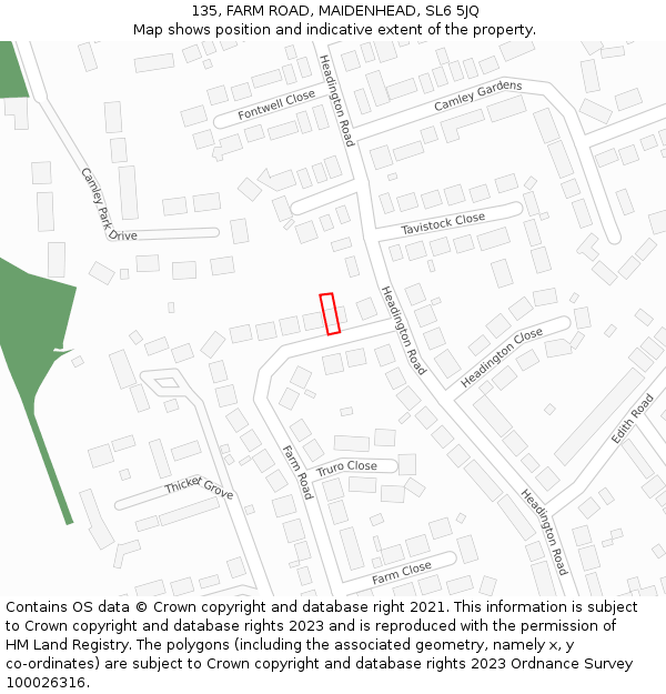 135, FARM ROAD, MAIDENHEAD, SL6 5JQ: Location map and indicative extent of plot