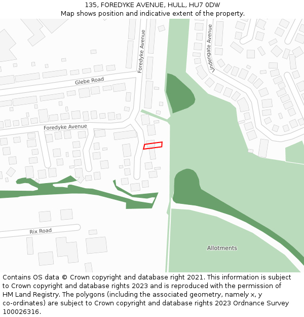 135, FOREDYKE AVENUE, HULL, HU7 0DW: Location map and indicative extent of plot