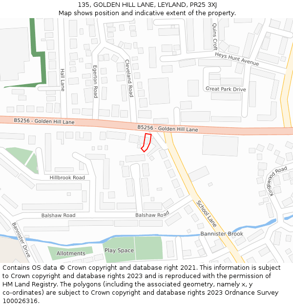 135, GOLDEN HILL LANE, LEYLAND, PR25 3XJ: Location map and indicative extent of plot