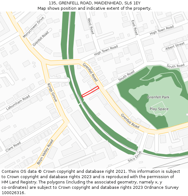 135, GRENFELL ROAD, MAIDENHEAD, SL6 1EY: Location map and indicative extent of plot
