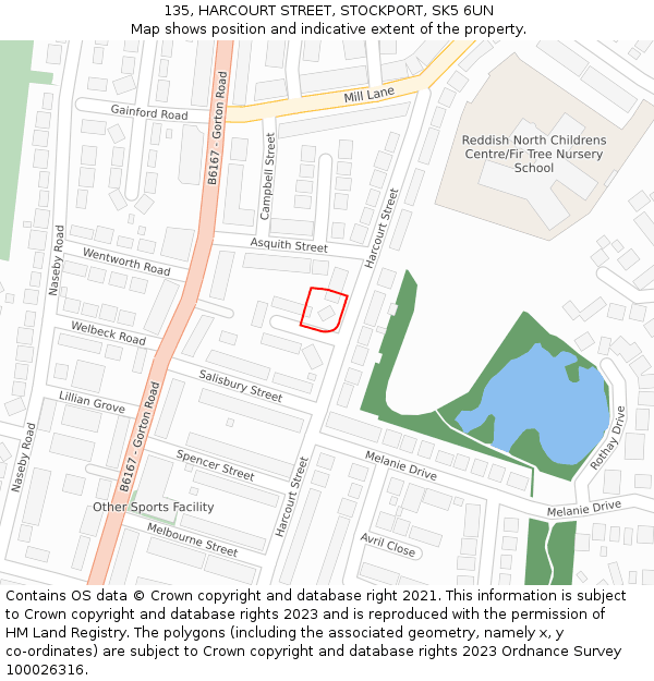 135, HARCOURT STREET, STOCKPORT, SK5 6UN: Location map and indicative extent of plot