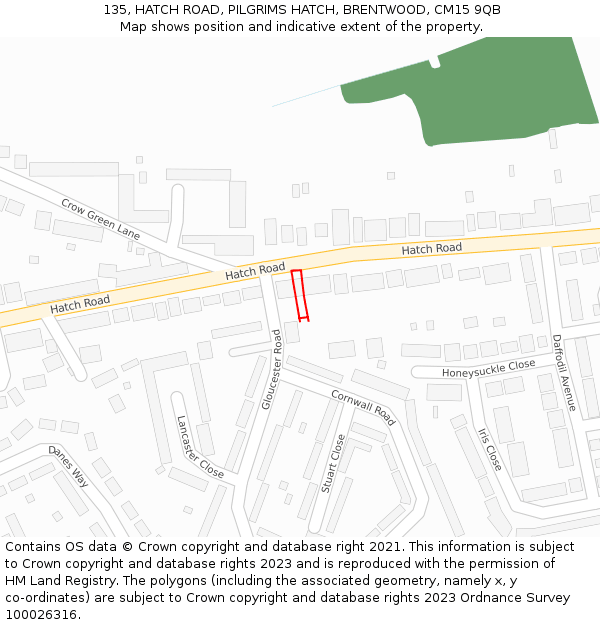 135, HATCH ROAD, PILGRIMS HATCH, BRENTWOOD, CM15 9QB: Location map and indicative extent of plot