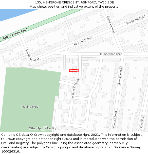 135, HENGROVE CRESCENT, ASHFORD, TW15 3DE: Location map and indicative extent of plot