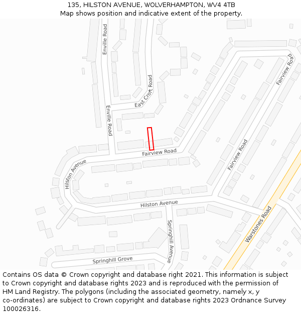 135, HILSTON AVENUE, WOLVERHAMPTON, WV4 4TB: Location map and indicative extent of plot