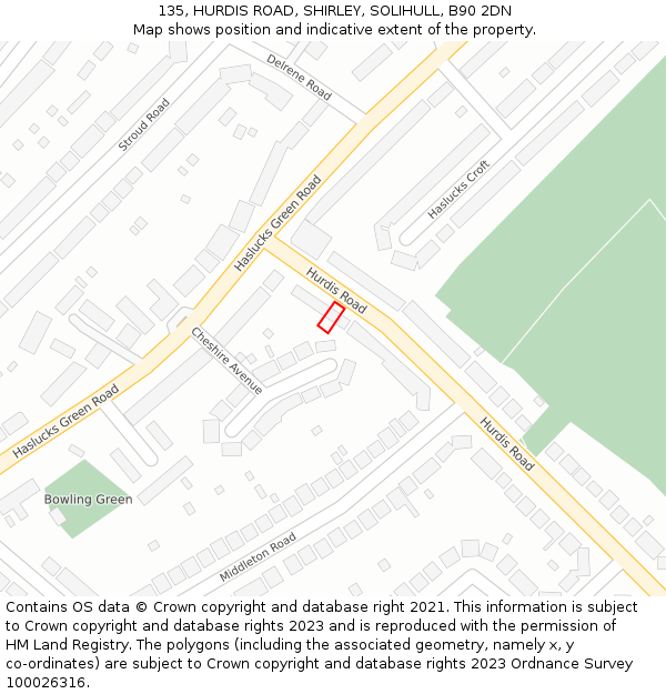 135, HURDIS ROAD, SHIRLEY, SOLIHULL, B90 2DN: Location map and indicative extent of plot