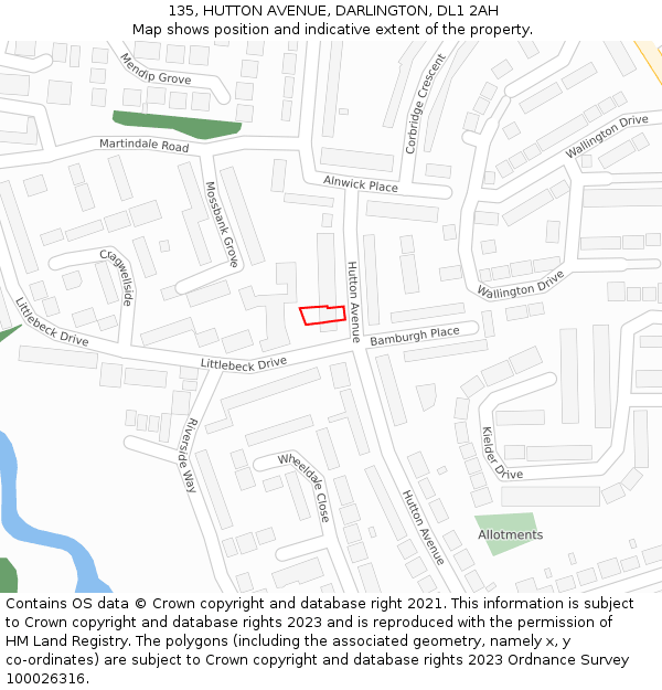 135, HUTTON AVENUE, DARLINGTON, DL1 2AH: Location map and indicative extent of plot