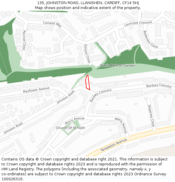 135, JOHNSTON ROAD, LLANISHEN, CARDIFF, CF14 5HJ: Location map and indicative extent of plot