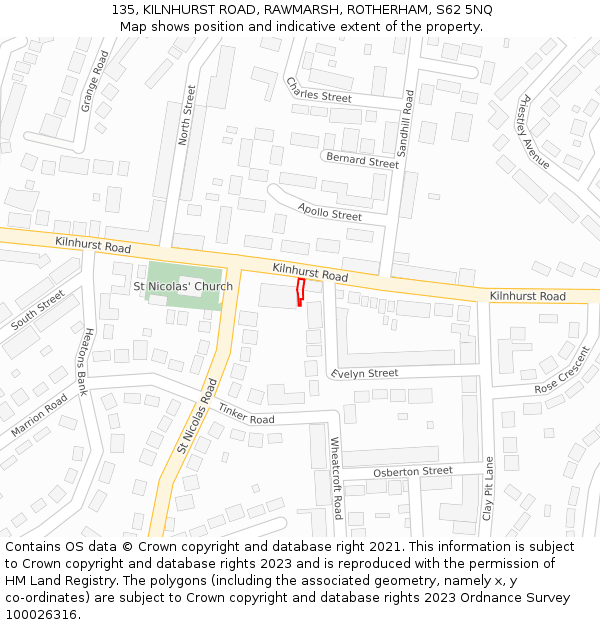 135, KILNHURST ROAD, RAWMARSH, ROTHERHAM, S62 5NQ: Location map and indicative extent of plot
