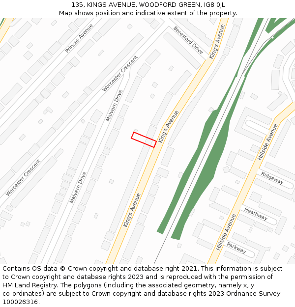 135, KINGS AVENUE, WOODFORD GREEN, IG8 0JL: Location map and indicative extent of plot