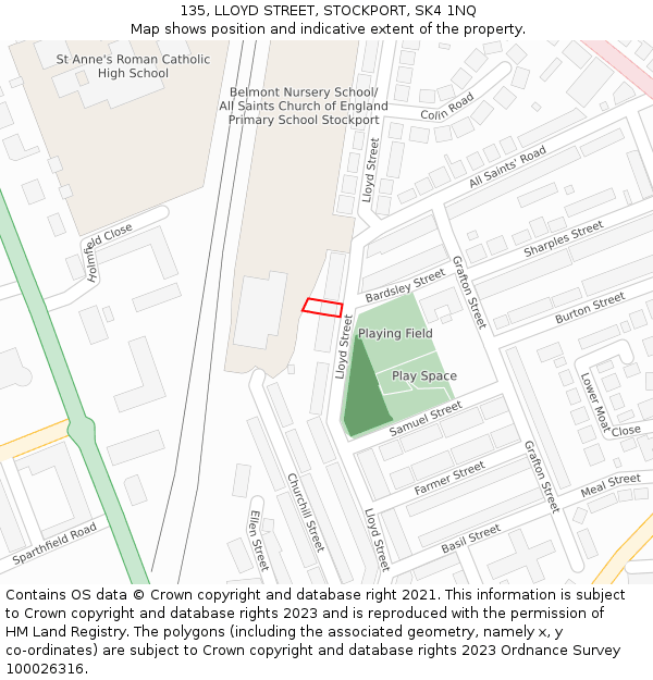 135, LLOYD STREET, STOCKPORT, SK4 1NQ: Location map and indicative extent of plot