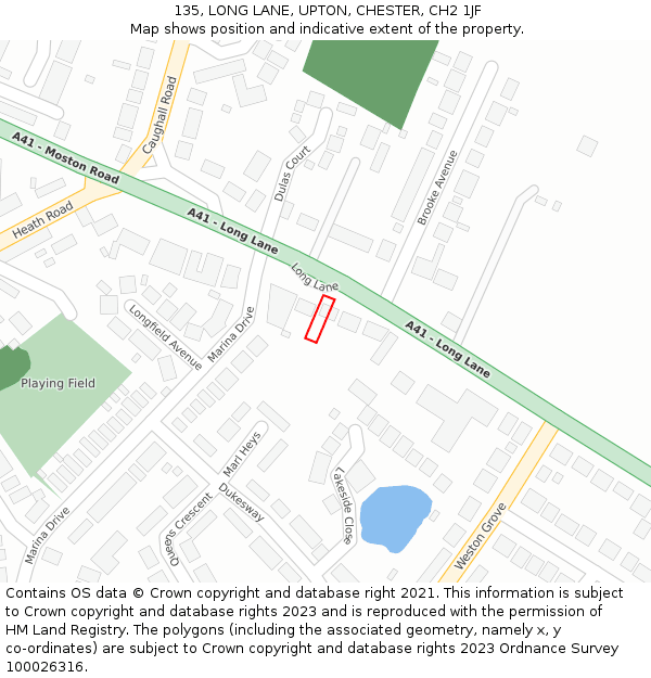 135, LONG LANE, UPTON, CHESTER, CH2 1JF: Location map and indicative extent of plot