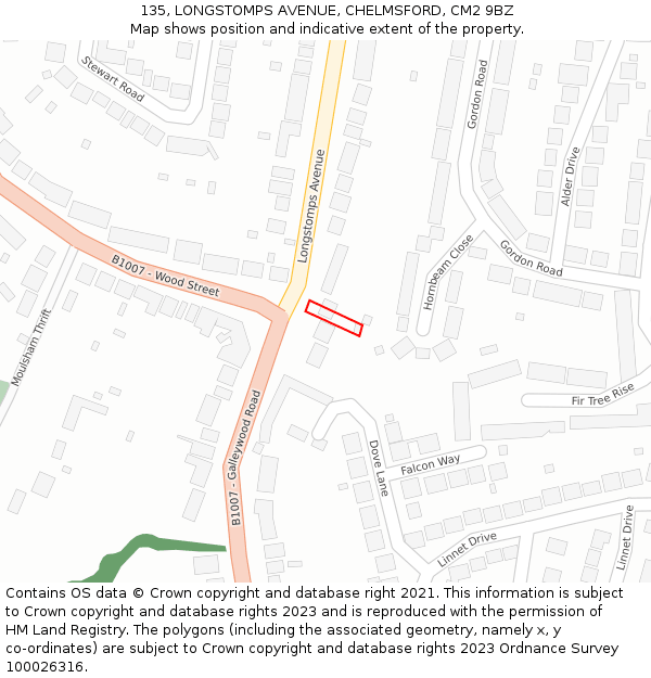 135, LONGSTOMPS AVENUE, CHELMSFORD, CM2 9BZ: Location map and indicative extent of plot