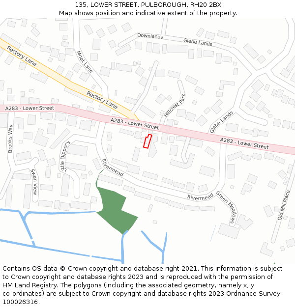 135, LOWER STREET, PULBOROUGH, RH20 2BX: Location map and indicative extent of plot