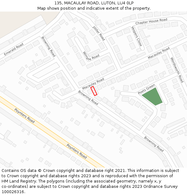 135, MACAULAY ROAD, LUTON, LU4 0LP: Location map and indicative extent of plot