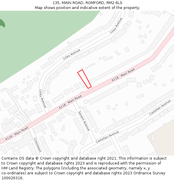 135, MAIN ROAD, ROMFORD, RM2 6LS: Location map and indicative extent of plot