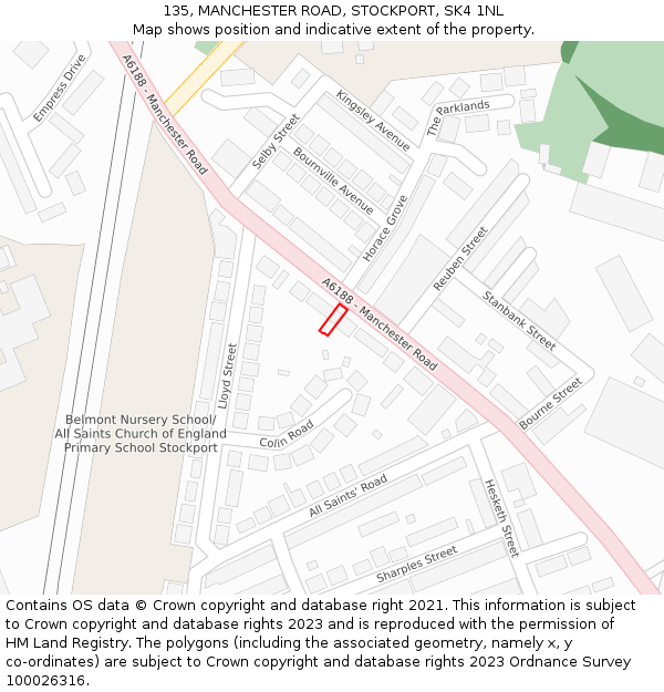 135, MANCHESTER ROAD, STOCKPORT, SK4 1NL: Location map and indicative extent of plot