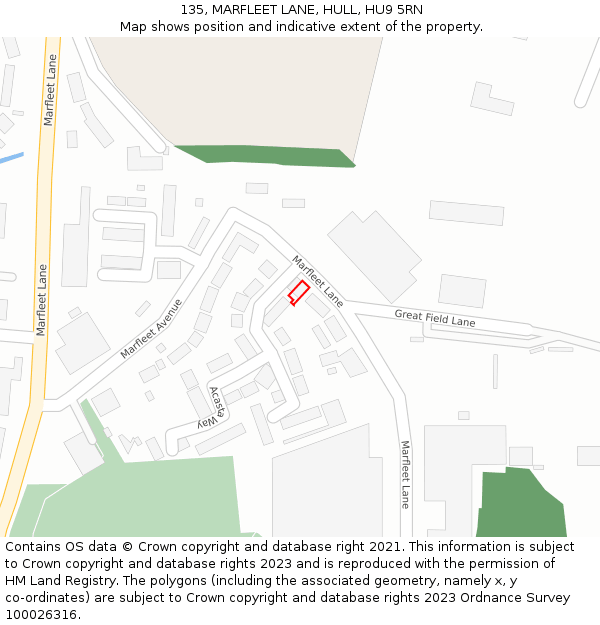 135, MARFLEET LANE, HULL, HU9 5RN: Location map and indicative extent of plot