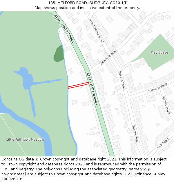 135, MELFORD ROAD, SUDBURY, CO10 1JT: Location map and indicative extent of plot