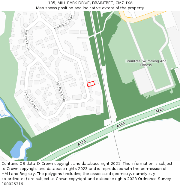 135, MILL PARK DRIVE, BRAINTREE, CM7 1XA: Location map and indicative extent of plot