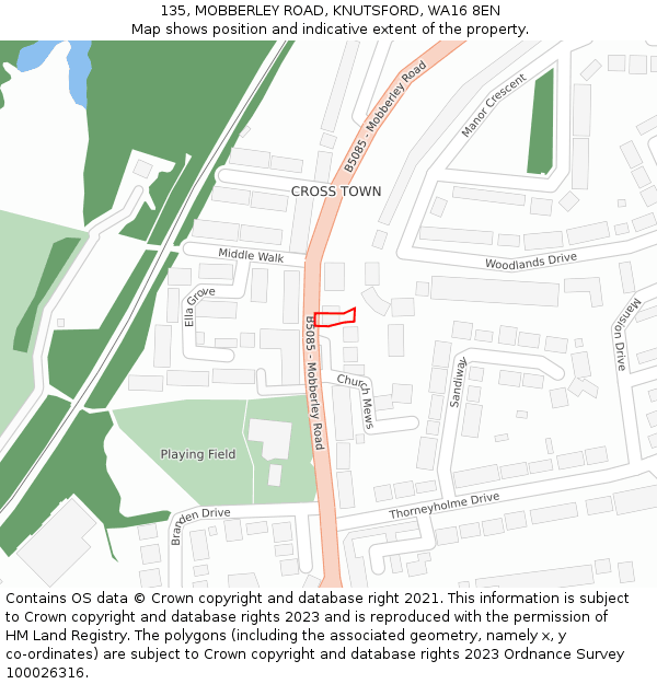 135, MOBBERLEY ROAD, KNUTSFORD, WA16 8EN: Location map and indicative extent of plot