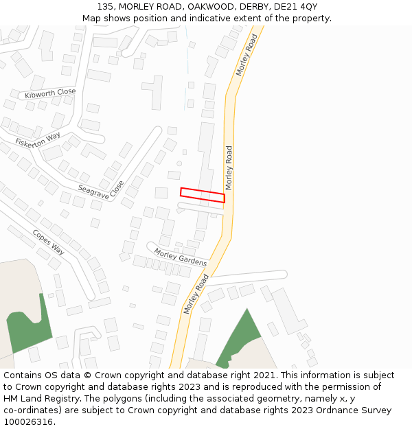 135, MORLEY ROAD, OAKWOOD, DERBY, DE21 4QY: Location map and indicative extent of plot