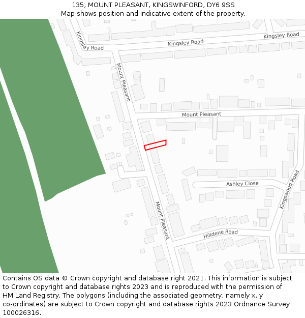 135, MOUNT PLEASANT, KINGSWINFORD, DY6 9SS: Location map and indicative extent of plot