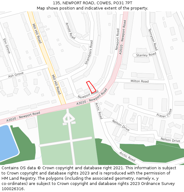 135, NEWPORT ROAD, COWES, PO31 7PT: Location map and indicative extent of plot