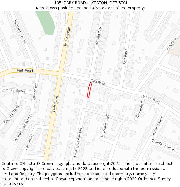 135, PARK ROAD, ILKESTON, DE7 5DN: Location map and indicative extent of plot