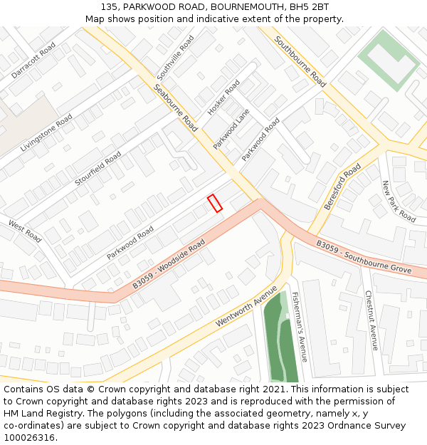 135, PARKWOOD ROAD, BOURNEMOUTH, BH5 2BT: Location map and indicative extent of plot
