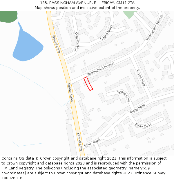 135, PASSINGHAM AVENUE, BILLERICAY, CM11 2TA: Location map and indicative extent of plot