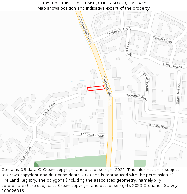 135, PATCHING HALL LANE, CHELMSFORD, CM1 4BY: Location map and indicative extent of plot