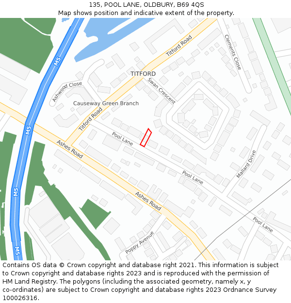 135, POOL LANE, OLDBURY, B69 4QS: Location map and indicative extent of plot