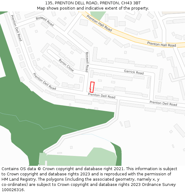 135, PRENTON DELL ROAD, PRENTON, CH43 3BT: Location map and indicative extent of plot