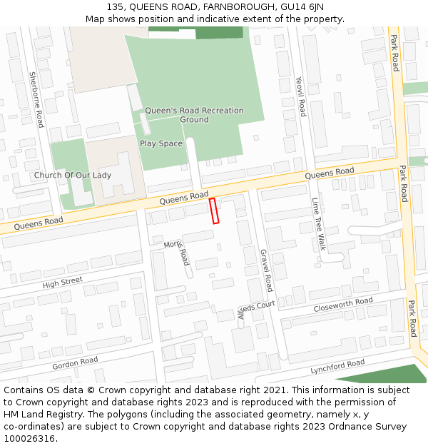 135, QUEENS ROAD, FARNBOROUGH, GU14 6JN: Location map and indicative extent of plot