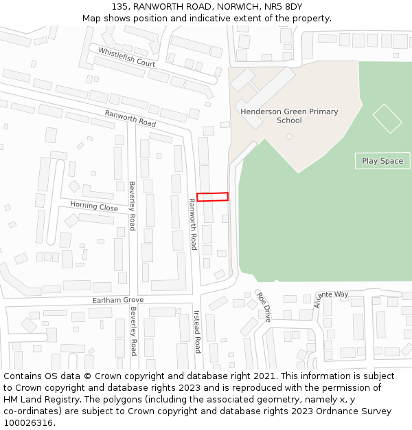 135, RANWORTH ROAD, NORWICH, NR5 8DY: Location map and indicative extent of plot