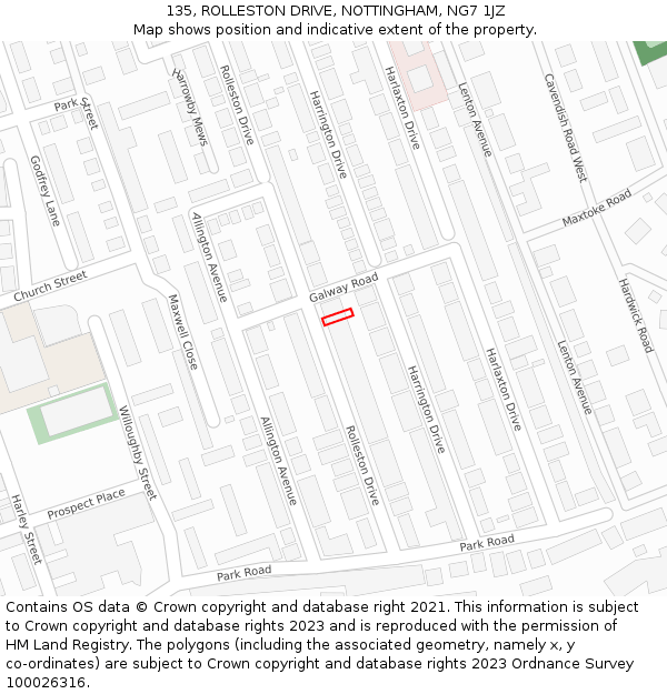 135, ROLLESTON DRIVE, NOTTINGHAM, NG7 1JZ: Location map and indicative extent of plot