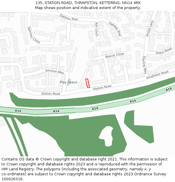 135, STATION ROAD, THRAPSTON, KETTERING, NN14 4RX: Location map and indicative extent of plot