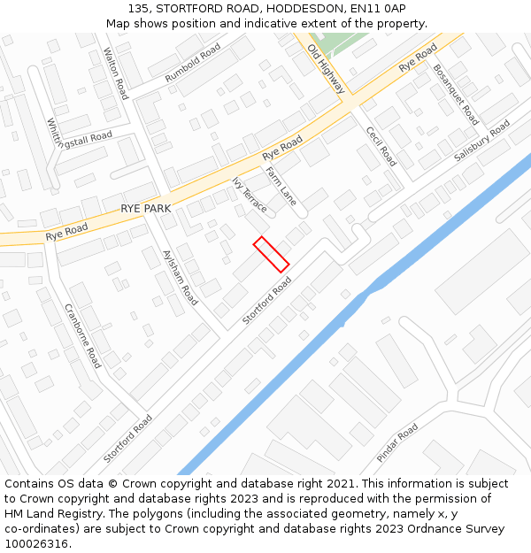 135, STORTFORD ROAD, HODDESDON, EN11 0AP: Location map and indicative extent of plot
