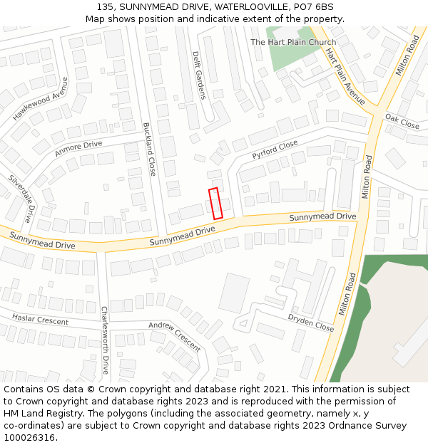 135, SUNNYMEAD DRIVE, WATERLOOVILLE, PO7 6BS: Location map and indicative extent of plot