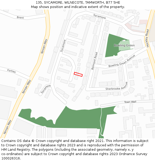 135, SYCAMORE, WILNECOTE, TAMWORTH, B77 5HE: Location map and indicative extent of plot