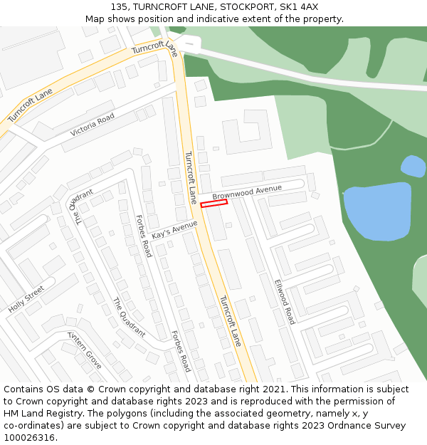135, TURNCROFT LANE, STOCKPORT, SK1 4AX: Location map and indicative extent of plot