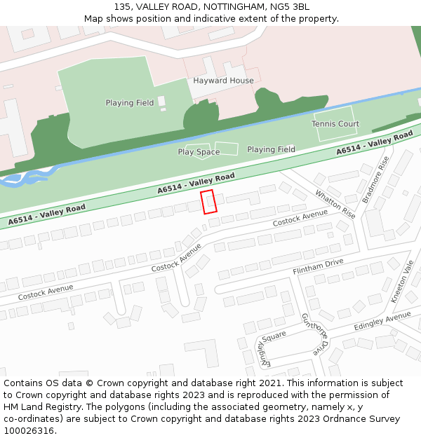 135, VALLEY ROAD, NOTTINGHAM, NG5 3BL: Location map and indicative extent of plot