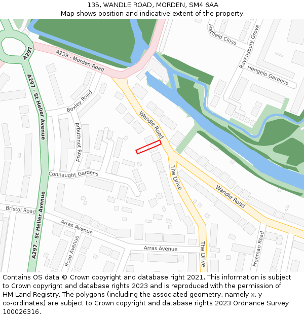 135, WANDLE ROAD, MORDEN, SM4 6AA: Location map and indicative extent of plot